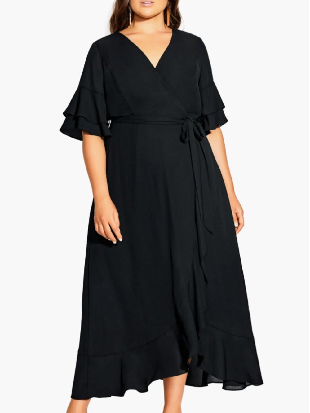 City Chic Flutter Me Wrap Maxi Dress Black XS/14